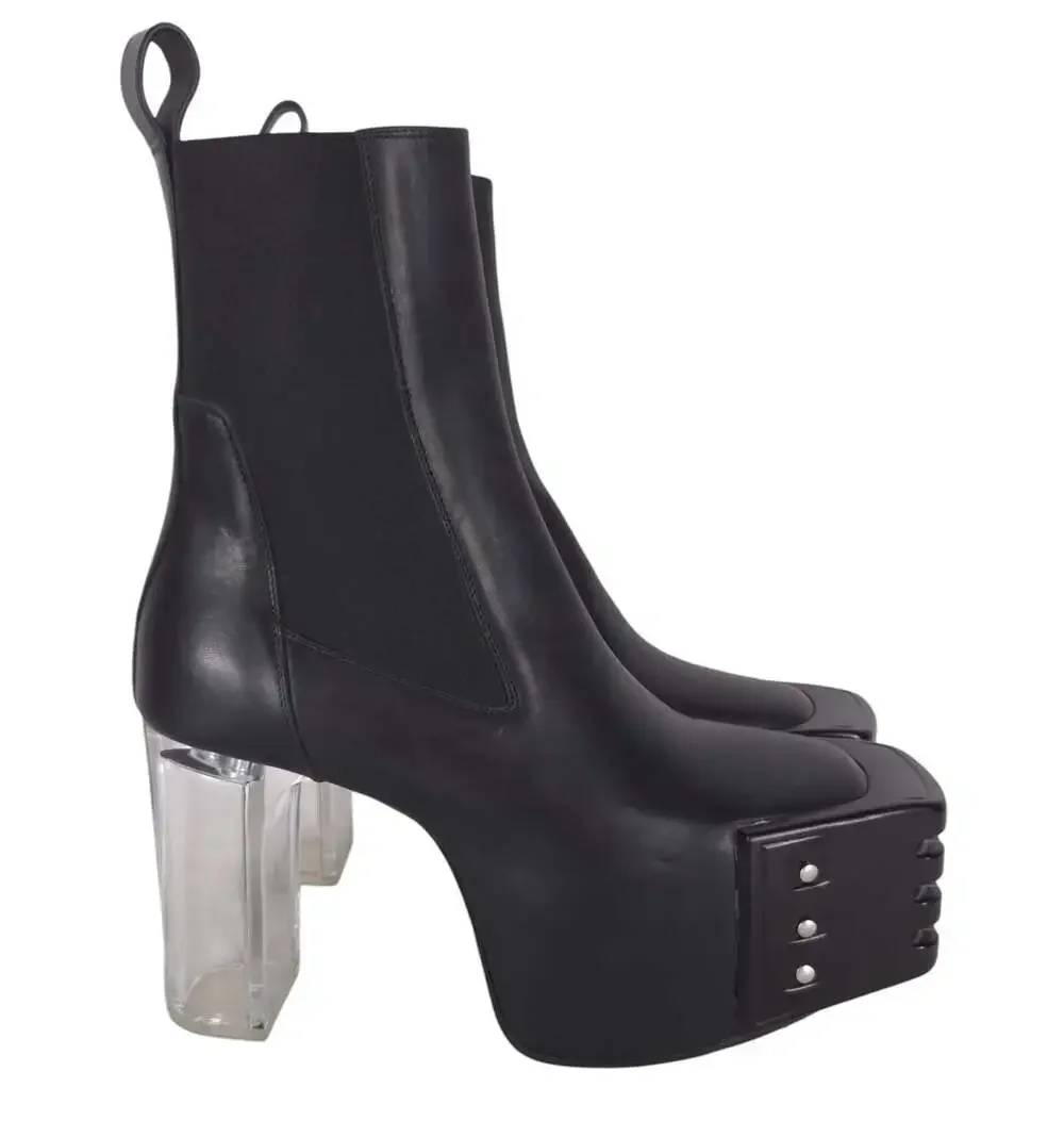 Rick Owens Grilled Kiss Boots US 8 EU 41 Mens Black Clear Transparent $2885